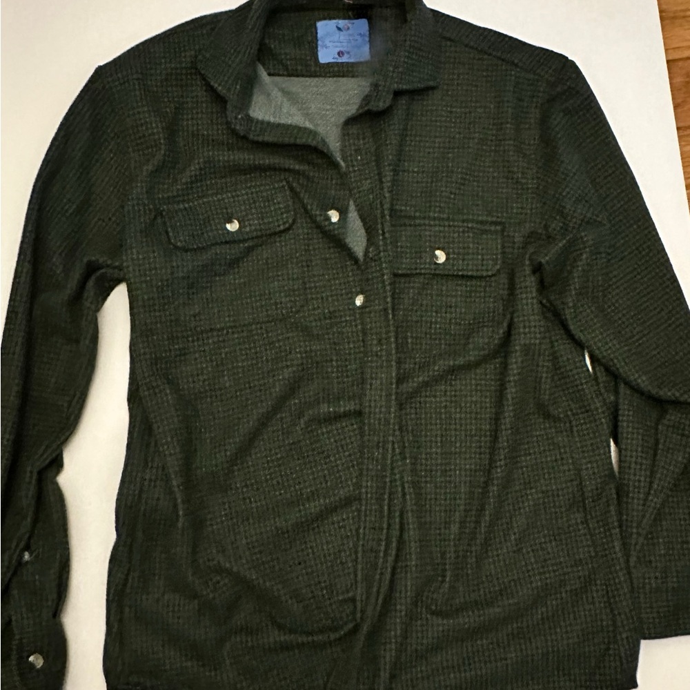 TailorByrd Olive Green Houndstooth Heavyweight Button Down Flannel Large - Picture 2 of 5